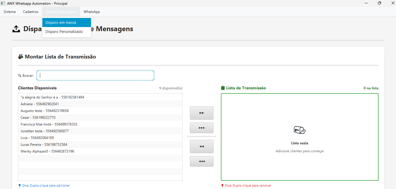 Lista de transmissao em massa