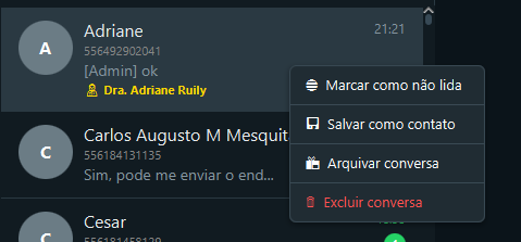 Menu de contexto da conversa