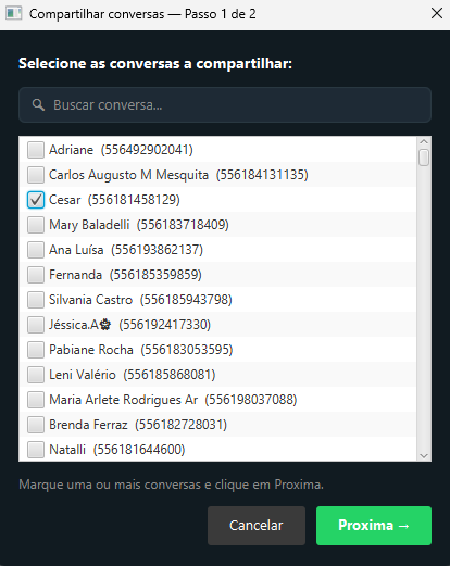 Compartilhar conversas